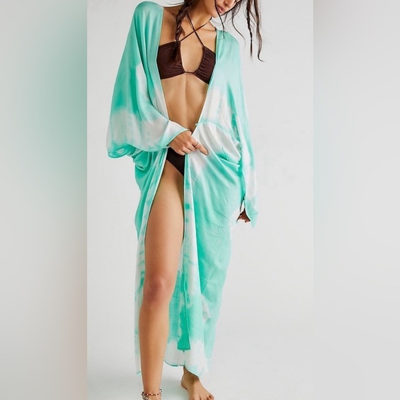 Free People Mint Green & White Spell Bound Tie Dye Kimono NWOT Size OS SKU1104 - Picture 7 of 8